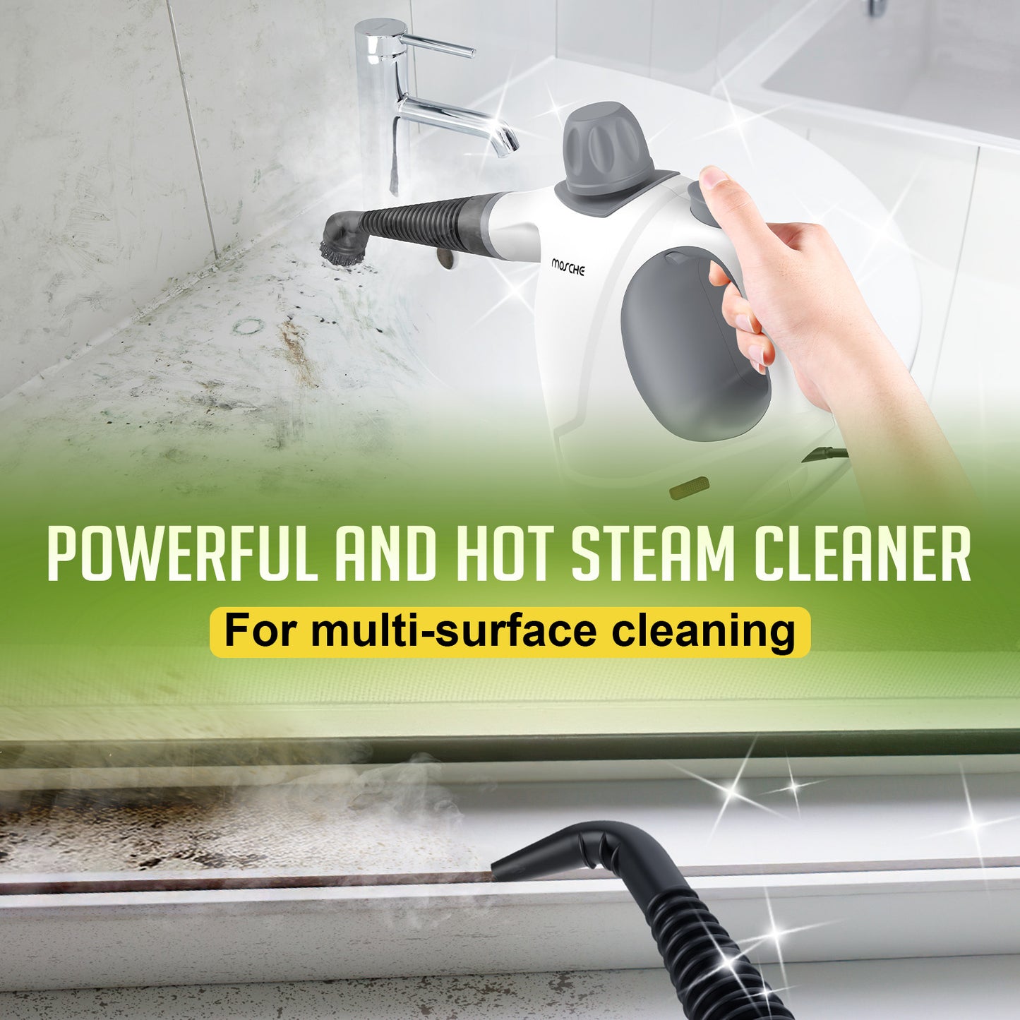 Multi-Surface Handheld Steam Cleaner with 11-Pieces Accessories, 15.2OZ All Natural Pressurized Steamer for Cleaning, Multipurpose Steam Cleaner for Home to Clean Floor , Grout, Tile, Grease and More
