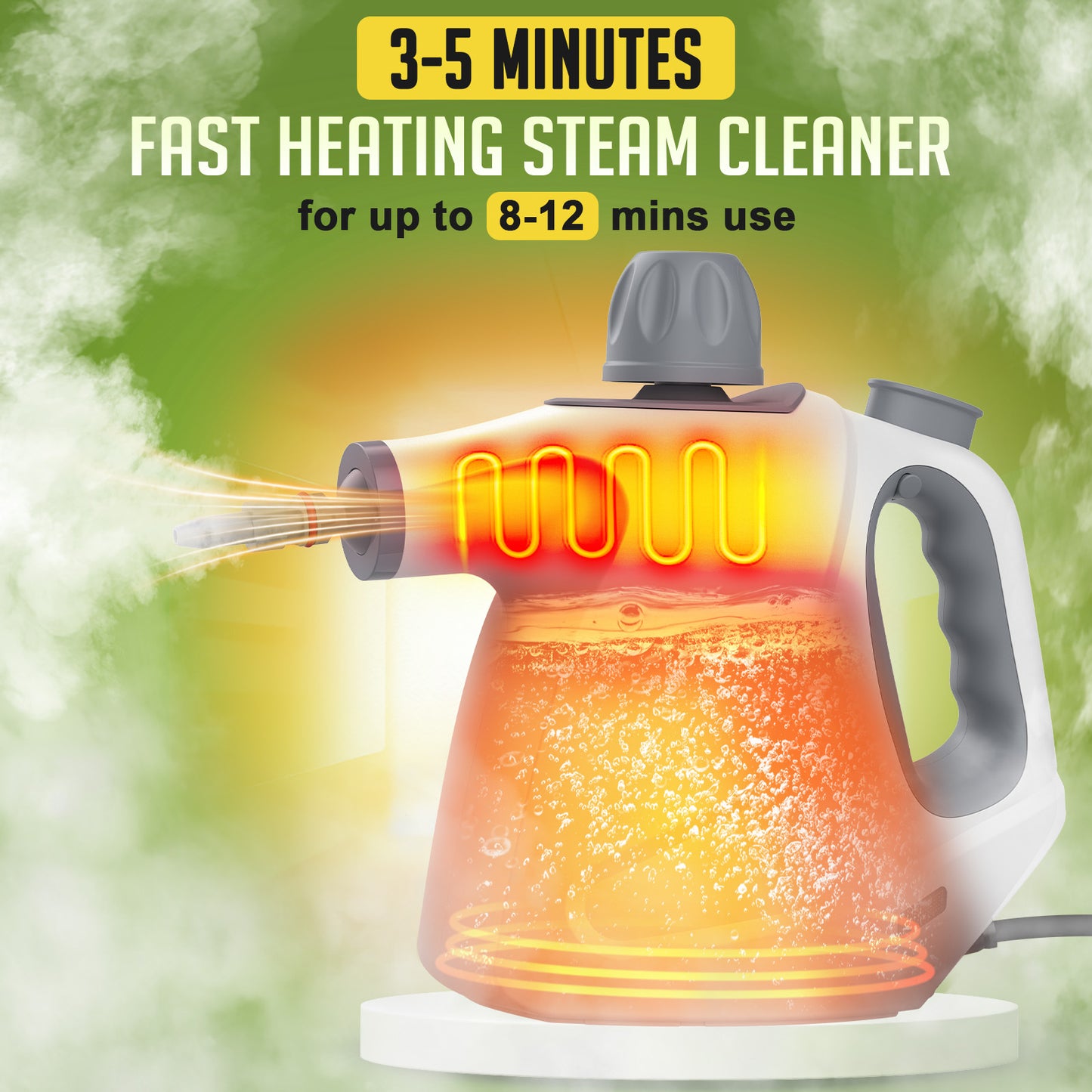 Multi-Surface Handheld Steam Cleaner with 11-Pieces Accessories, 15.2OZ All Natural Pressurized Steamer for Cleaning, Multipurpose Steam Cleaner for Home to Clean Floor , Grout, Tile, Grease and More