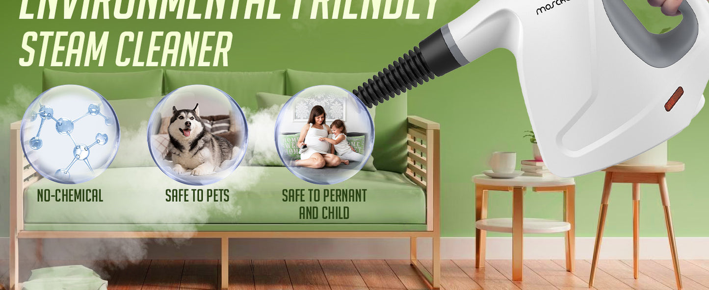 Multi-Surface Handheld Steam Cleaner with 11-Pieces Accessories, 15.2OZ All Natural Pressurized Steamer for Cleaning, Multipurpose Steam Cleaner for Home to Clean Floor , Grout, Tile, Grease and More