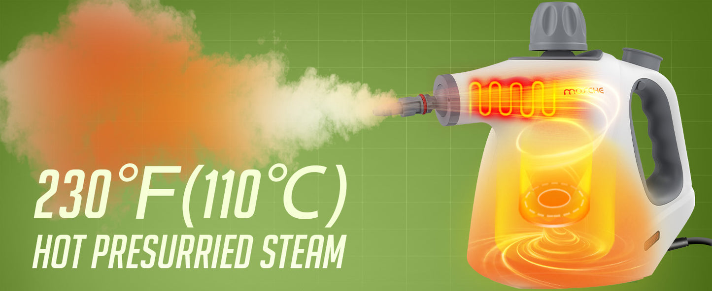 Multi-Surface Handheld Steam Cleaner with 11-Pieces Accessories, 15.2OZ All Natural Pressurized Steamer for Cleaning, Multipurpose Steam Cleaner for Home to Clean Floor , Grout, Tile, Grease and More