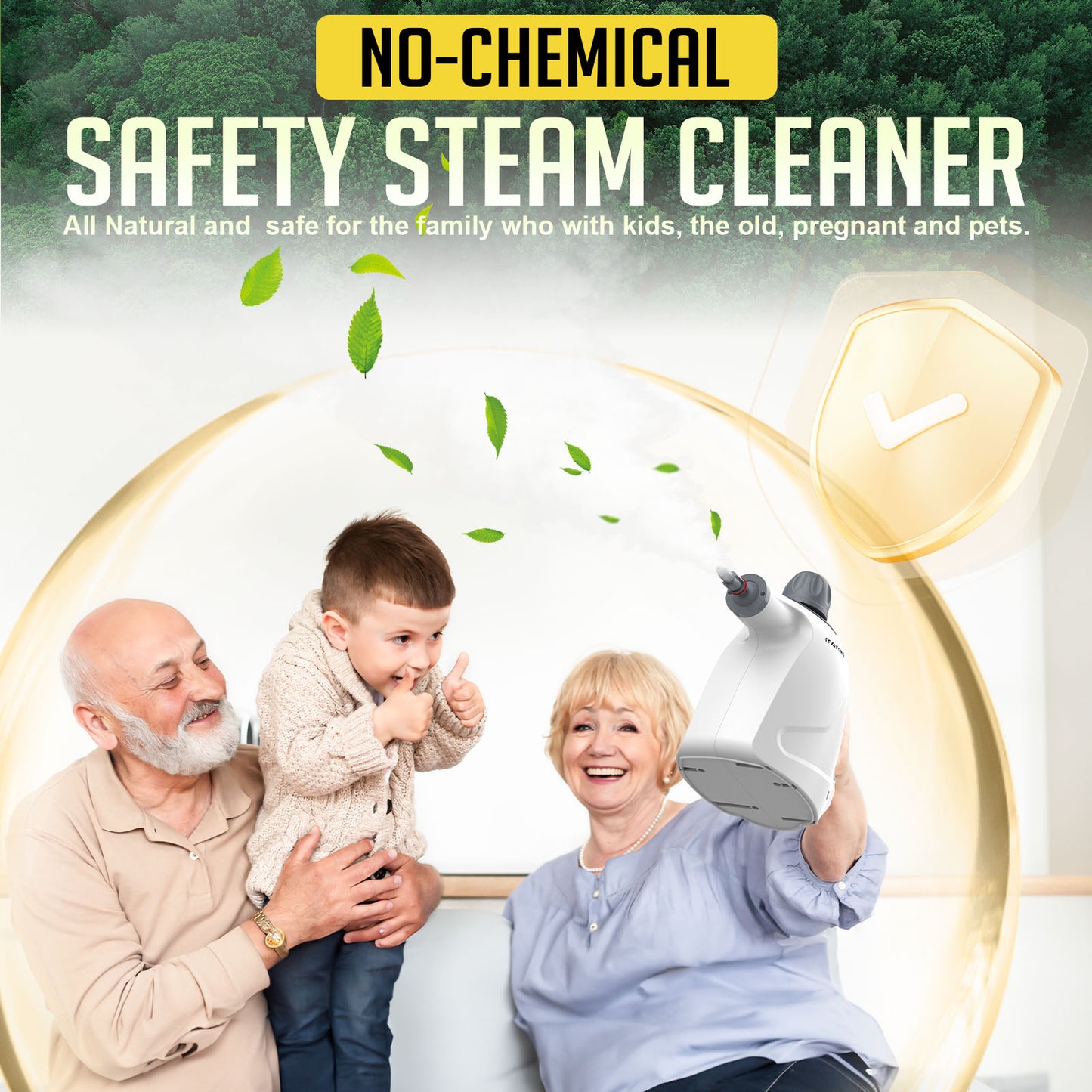 Multi-Surface Handheld Steam Cleaner with 11-Pieces Accessories, 15.2OZ All Natural Pressurized Steamer for Cleaning, Multipurpose Steam Cleaner for Home to Clean Floor , Grout, Tile, Grease and More